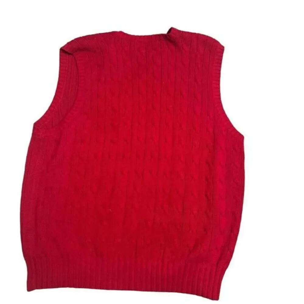 Polo By Ralph Lauren Large Red Cable Knit Vest Golf Club Crest 100% Cotton VTG - Picture 6 of 6